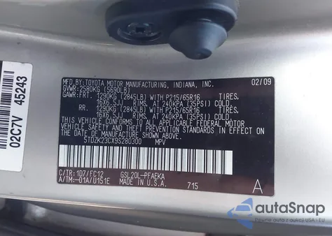 2009 Toyota Sienna Le from USA, damaged, VIN 5TDZK23CX9S280300